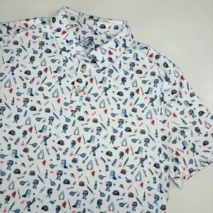 Burlebo Polo Shirt Mens Medium NWT White BBQ Grill Print Performance Stretch